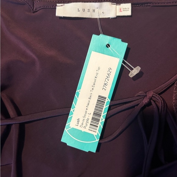 NWT Lush Davos Square Neck Back Tie Knit Purple Balloon Sleeve Top Size Large - Picture 6 of 10